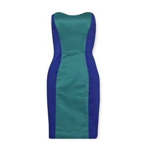 French Connection Colour Block Green Purple/Blue Strapless Mini Dress US 6
